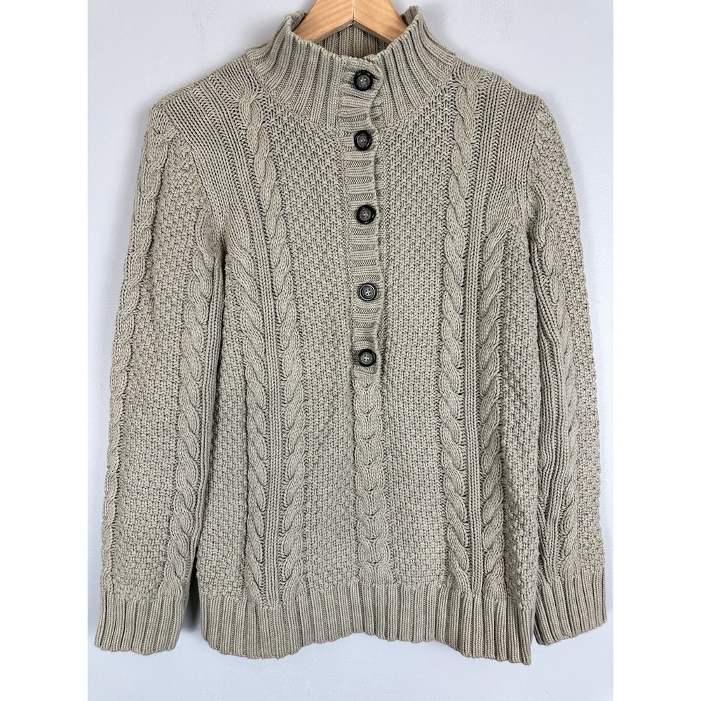 Leo & Nicole Women's Chunky Cable Knit Sweater Large Gray Cotton Button Up